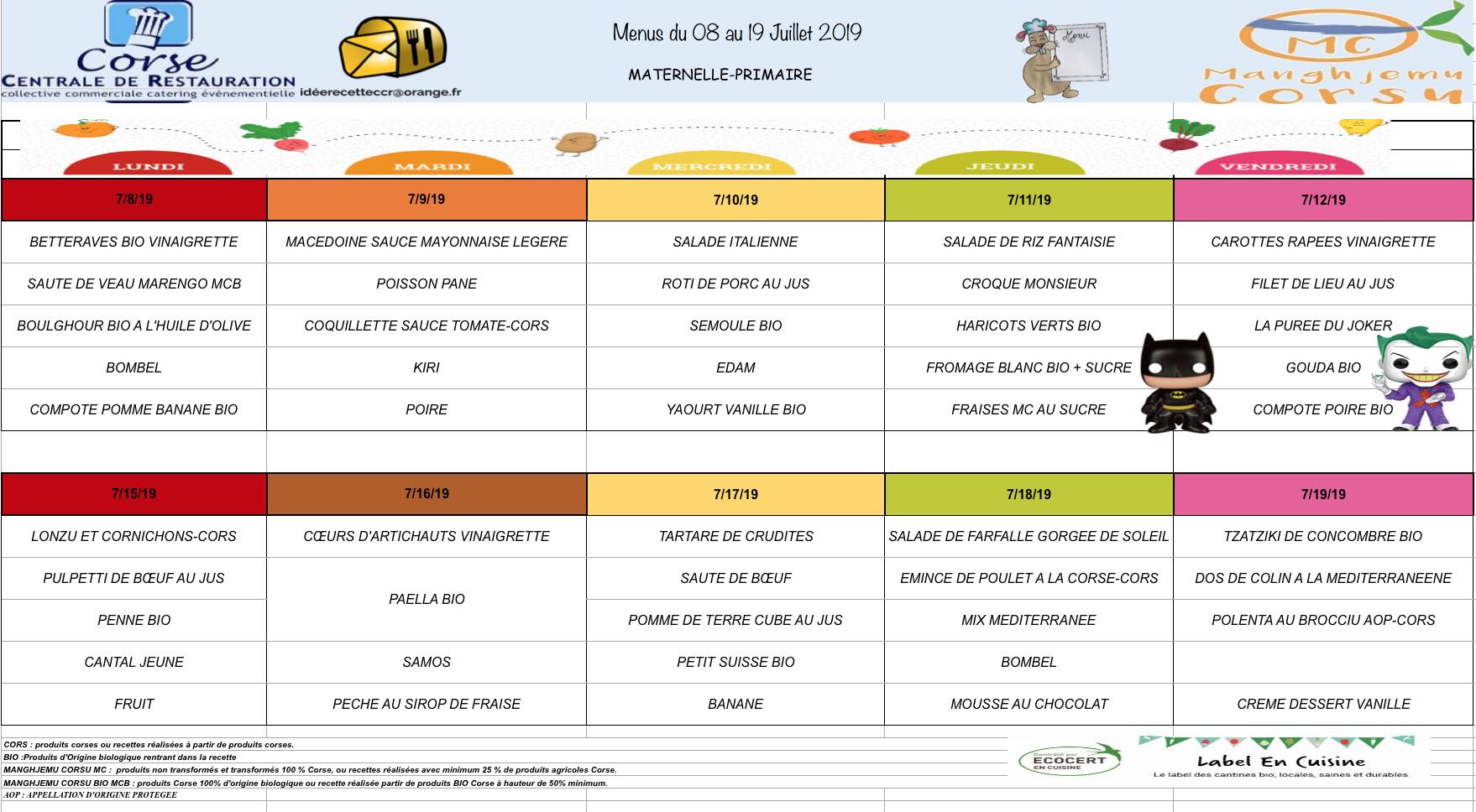 Menu de la cantine scolaire | Ville de Lucciana : Site officiel - Haute ...