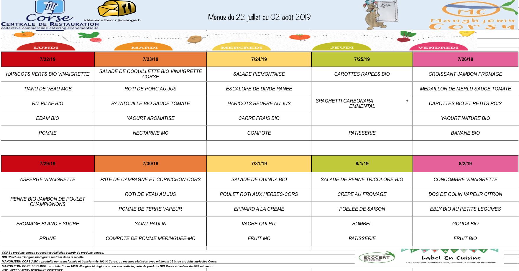 Menu de la cantine scolaire | Ville de Lucciana : Site officiel - Haute ...
