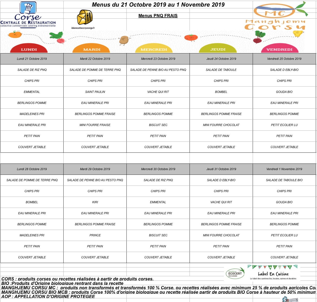 Menu de la cantine scolaire | Ville de Lucciana : Site officiel - Haute ...