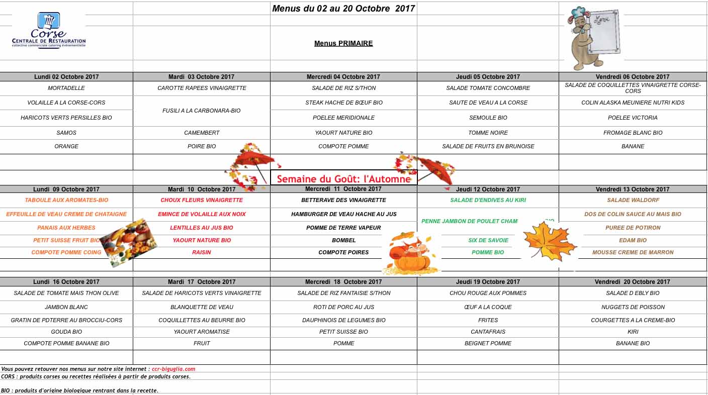 Menu de la cantine scolaire | Ville de Lucciana : Site officiel - Haute ...